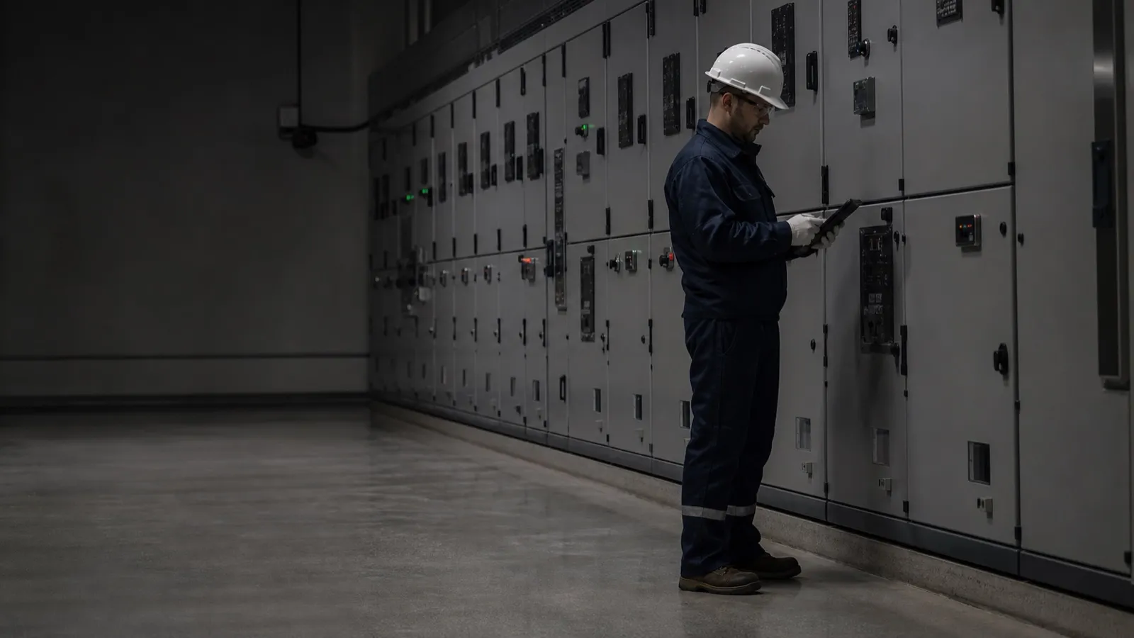 Técnico inspeccionando equipo de una subestación eléctrica
