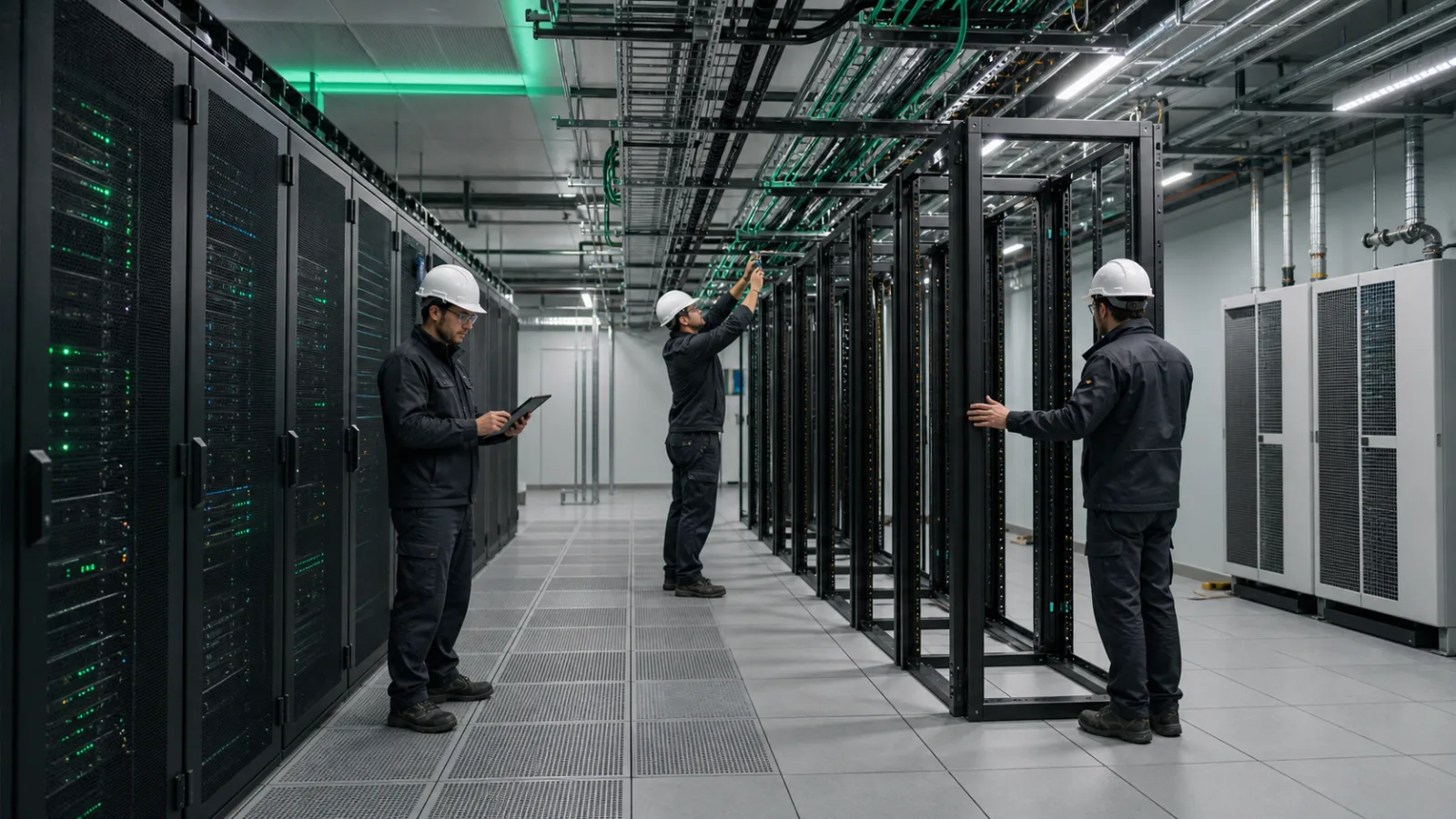 Expansión planificada de un centro de datos con nueva capacidad de racks, cableado y climatización